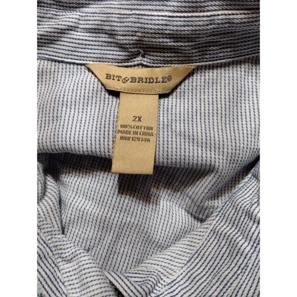 Bit & Bridle NWT Women's Long Sleeve Button Down Blue Striped Cotton 2X Shirt - Picture 4 of 6